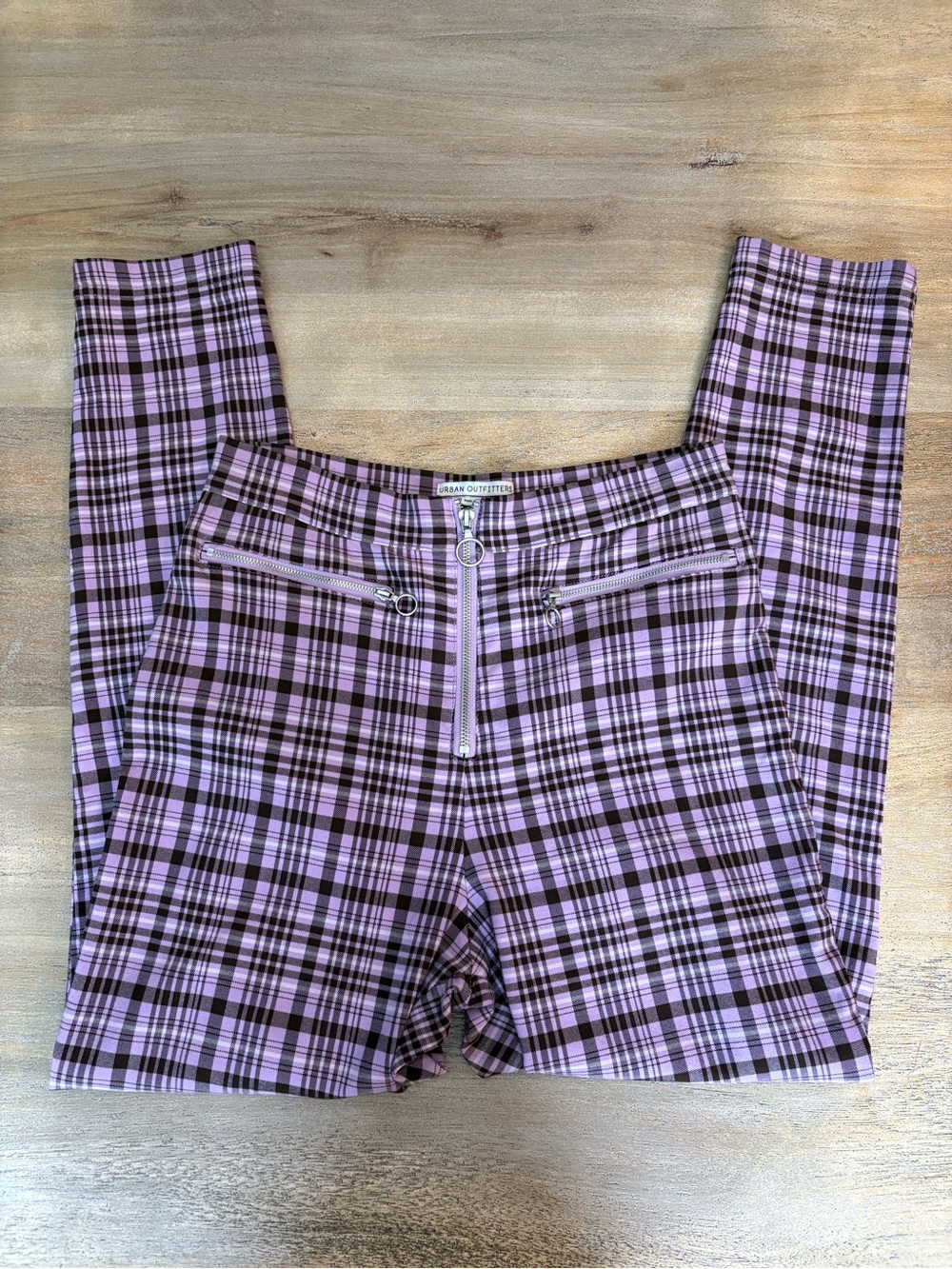 Urban Outfitters Purple Plaid Zip Pants High Rise Stretch Size 6 - Picture 4 of 8